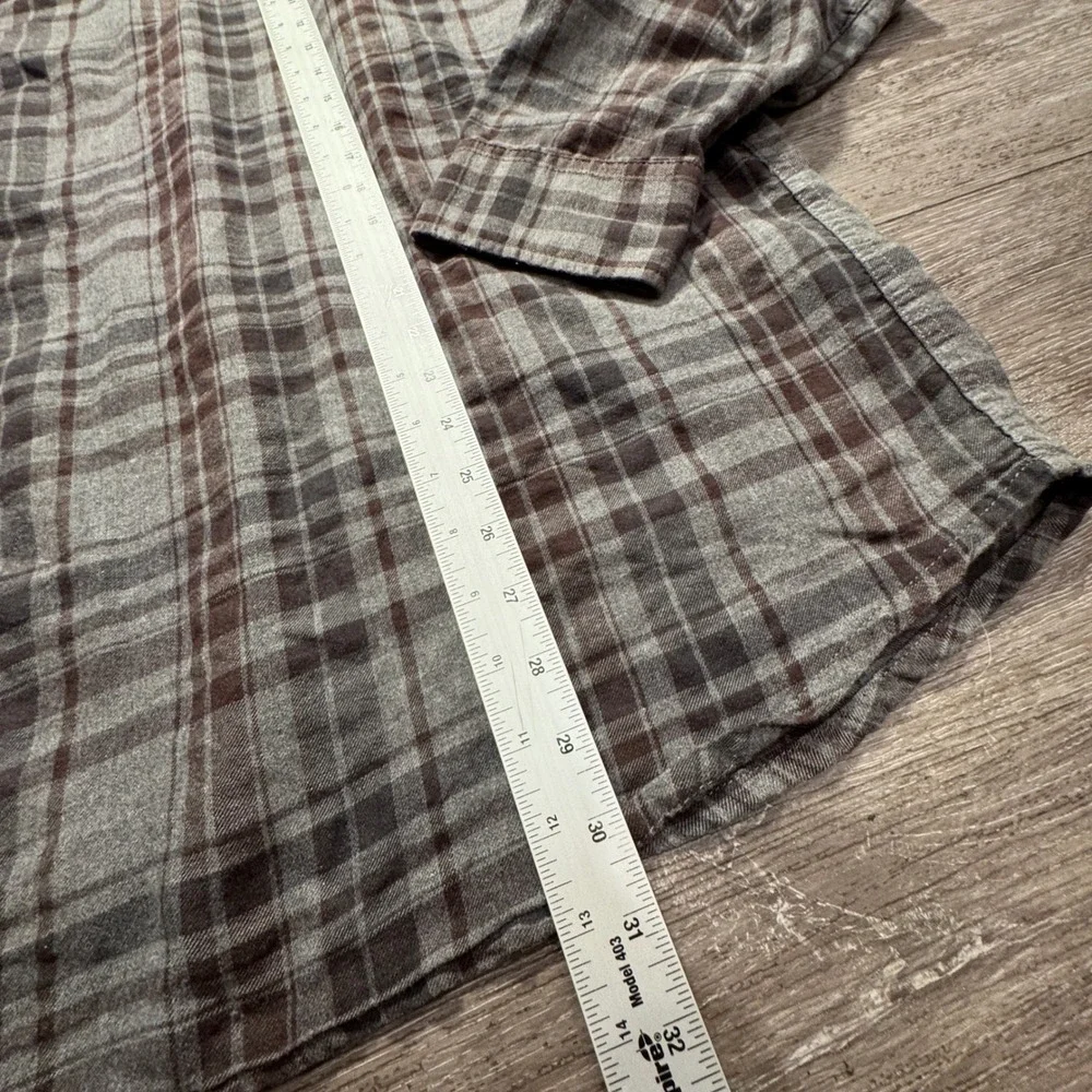 Prana Shirt Mens XL Gray Brown Plaid Flannel Organic Cotton Outdoor Heritage